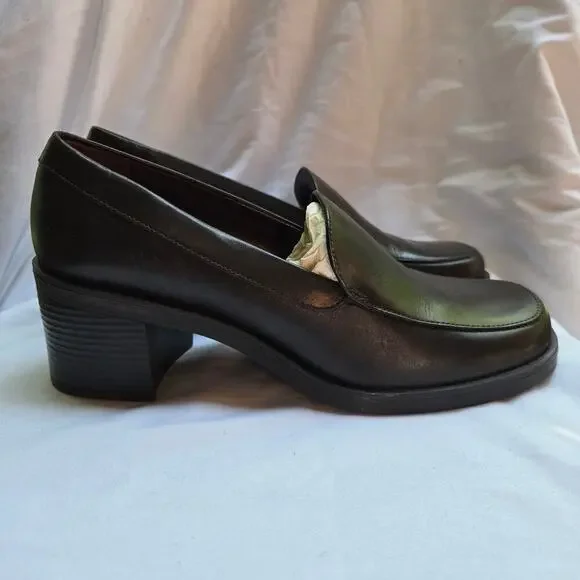NEW Bass Womens Y2K Naples Loafers 8.5 Brown Leather Block Heel Comfort Preppy - Picture 2 of 11